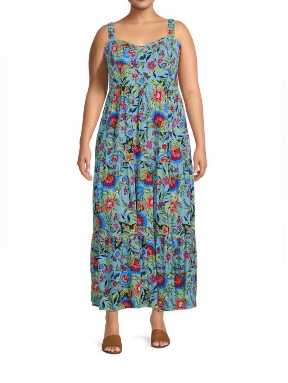 Terra & Sky 2X (20/22) Floral Maxi Dress with pockets and smocked back